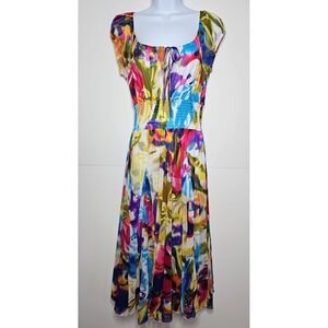Chelsea & Theodore Women's Multicolor Abstract Short Sleeve Maxi Dress Small NWT